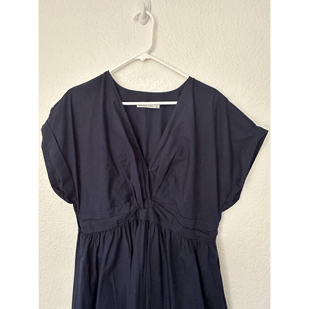 Abercrombie & Fitch Navy Poplin Twist Waist Midi Dress Size Large - Picture 4 of 11